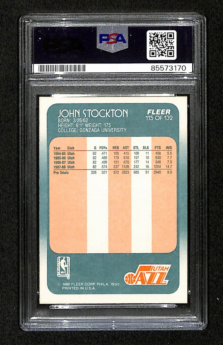 John Stockton HOF Signed/Auto On Card 1988 Fleer RC Card #115 PSA/DNA 198725