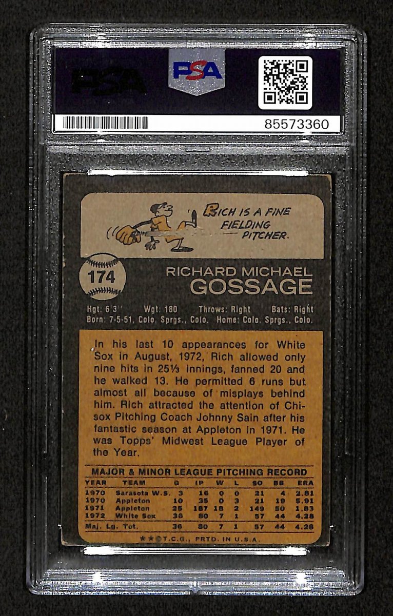 Goose Gossage HOF Signed/Auto On Card 1973 TOPPS RC Card #174 PSA/DNA 198758