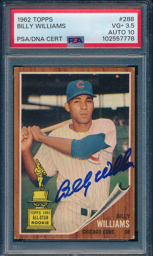 Billy Williams HOF Signed On Card 1962 TOPPS Card #288 PSA/DNA VG+ 3.5 198346