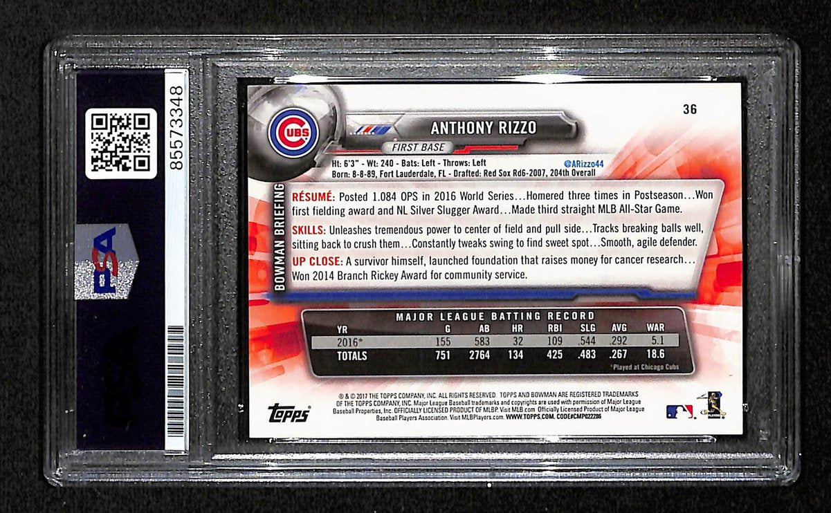 Anthony Rizzo Signed/Autographed On Card 2017 Bowman Card #36 PSA/DNA 198737