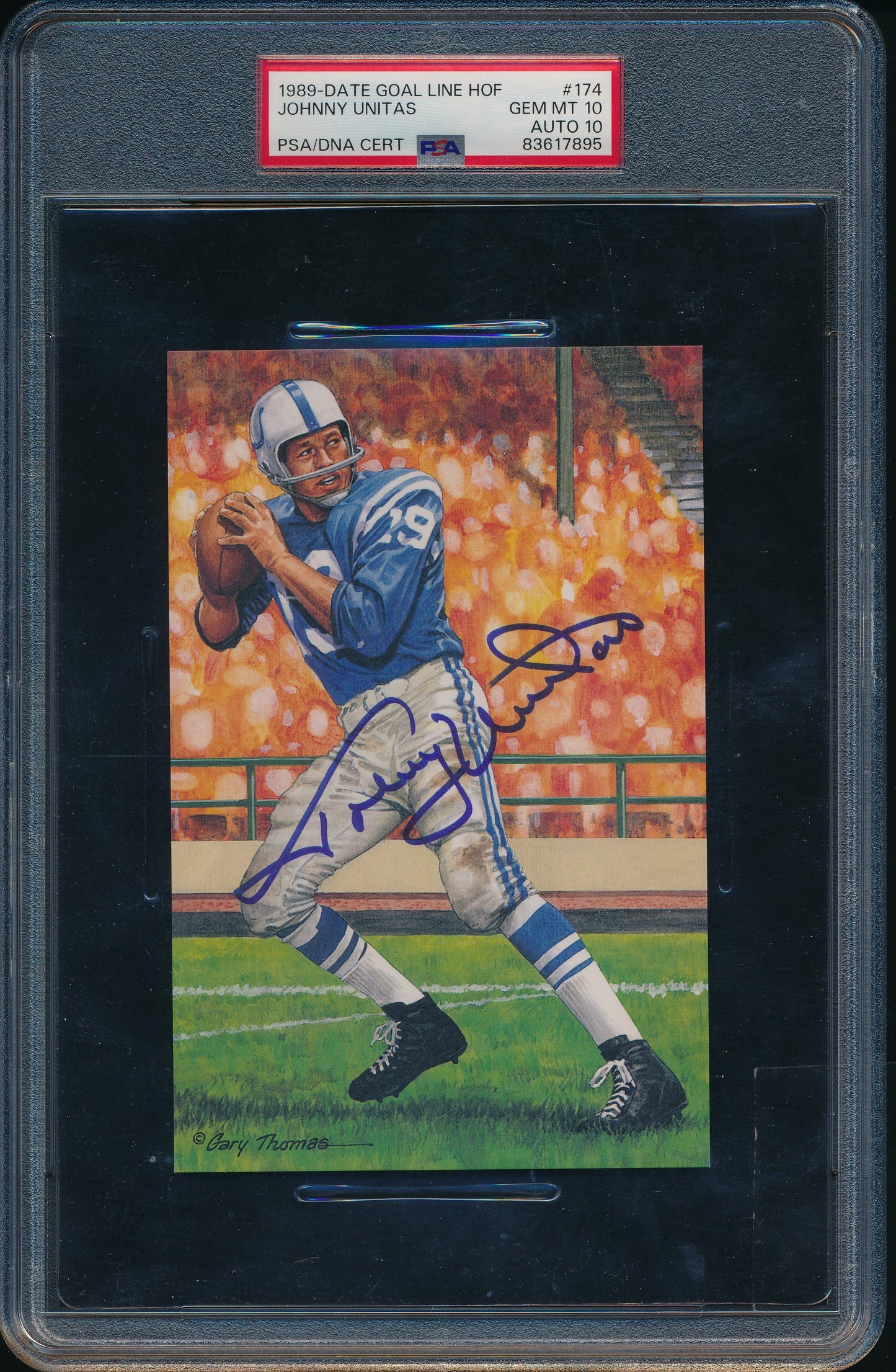 Johnny Unitas HOF Signed 1997 Goal Line Art GLAC Postcard Colt PSA/DNA GEM MT 10