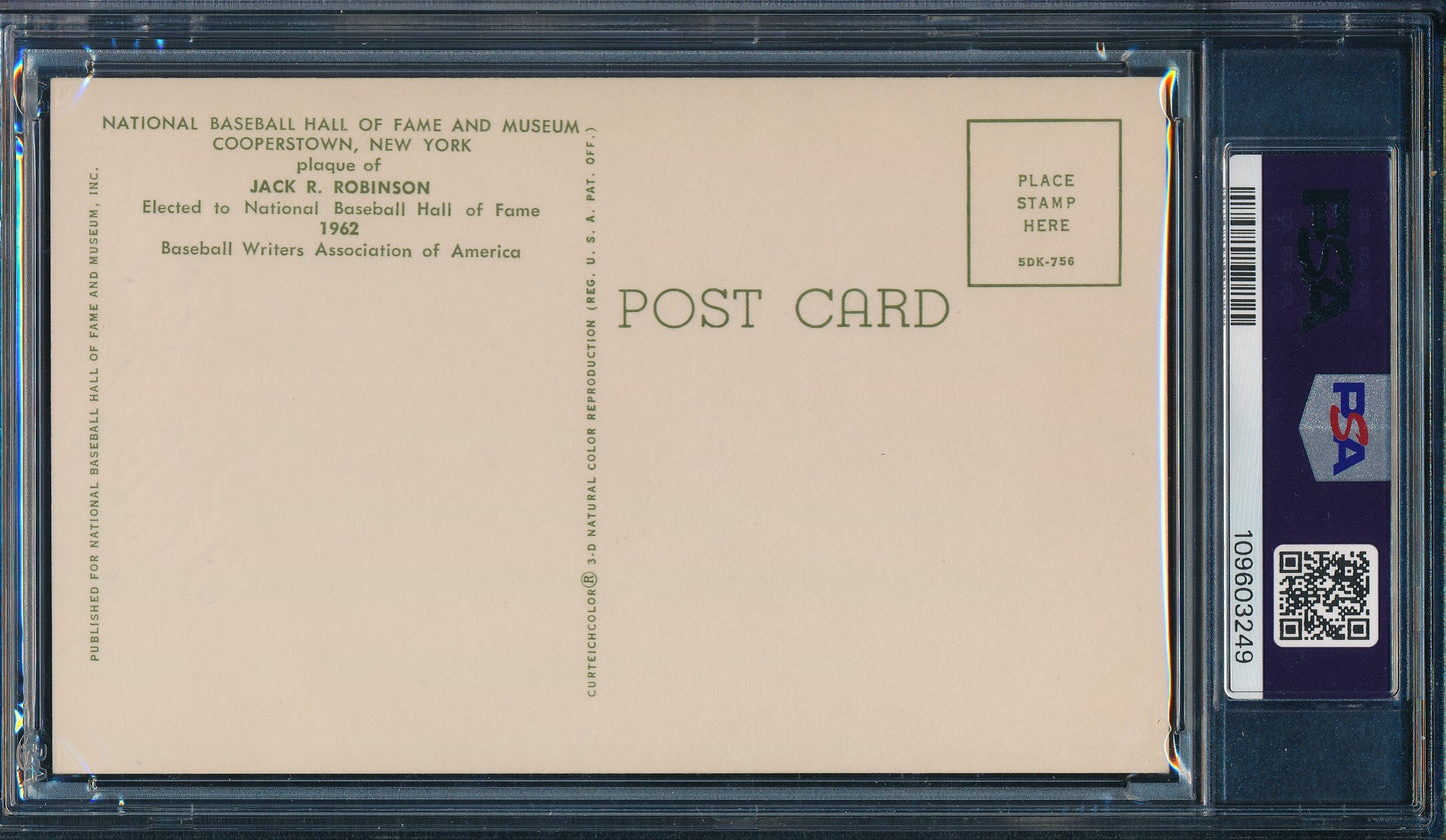 Jackie Robinson Signed/Inscr 3.5x5.5 1964 Hall of Fame Plaque Post Card PSA/JSA