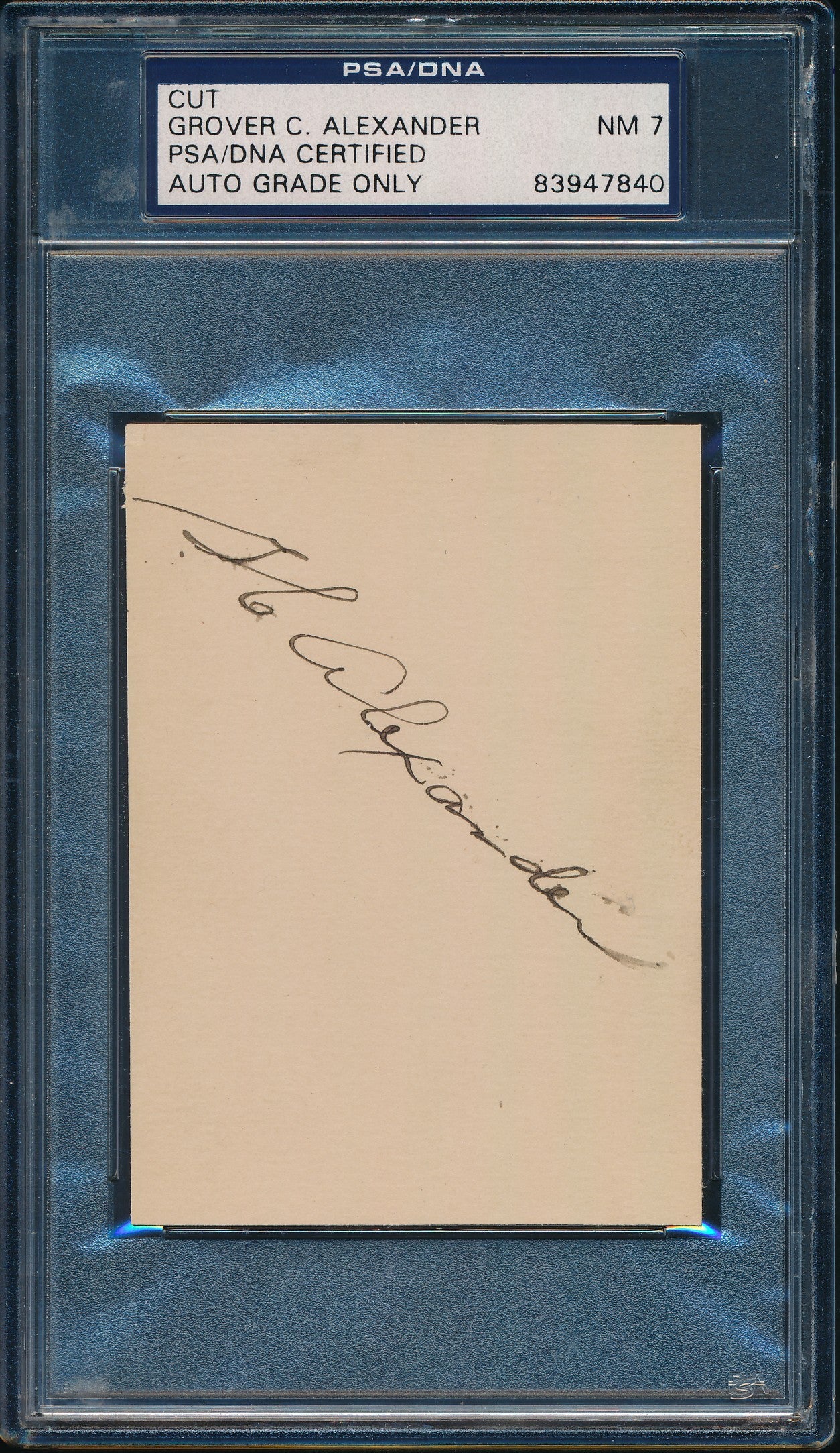 Grover Cleveland Alexander HOF Signed/Auto 4x3 Cut Card Cubs PSA/DNA 198477
