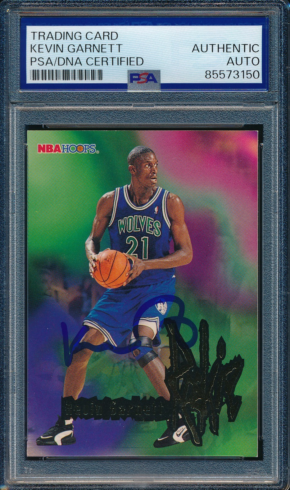 Kevin Garnett HOF Signed On Card 1995-96 NBA Hoops RC Card #272 PSA/DNA 198486