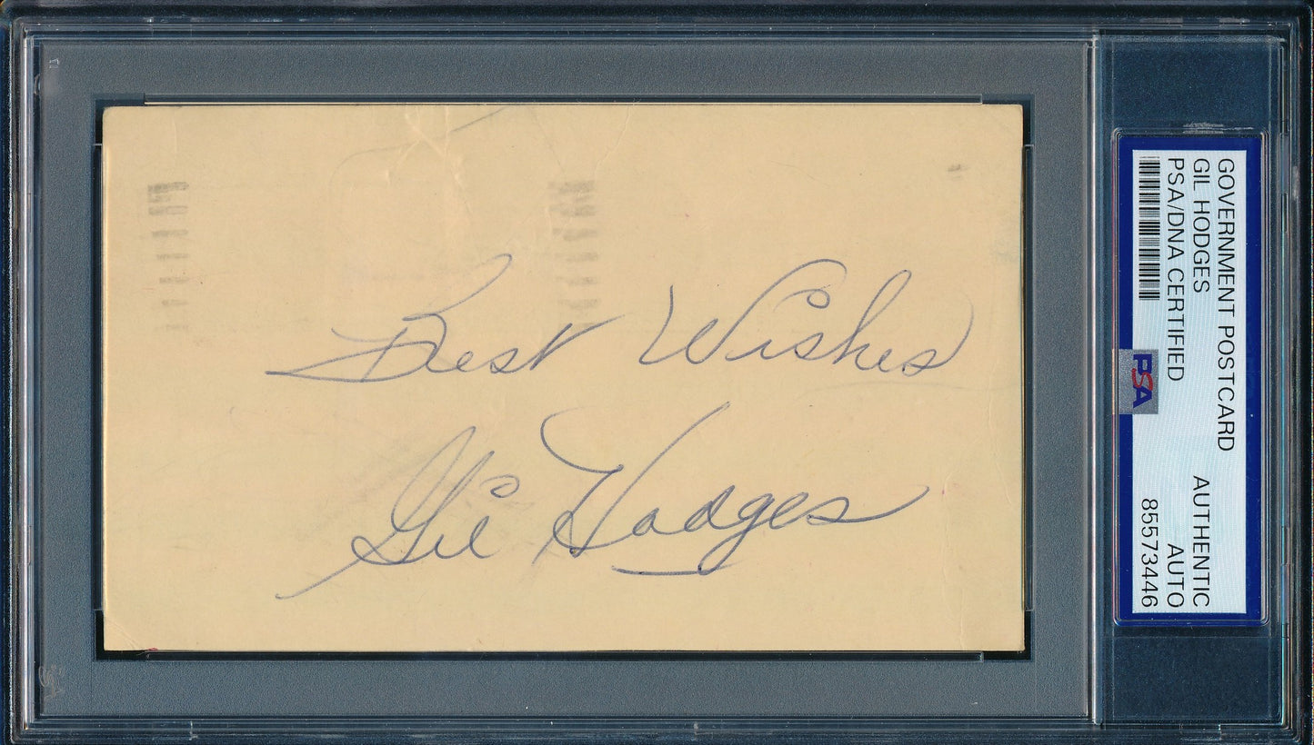 Gil Hodges HOF Signed/Auto 1963 3x5 GPC Postcard Brooklyn Dodgers PSA/DNA 198479
