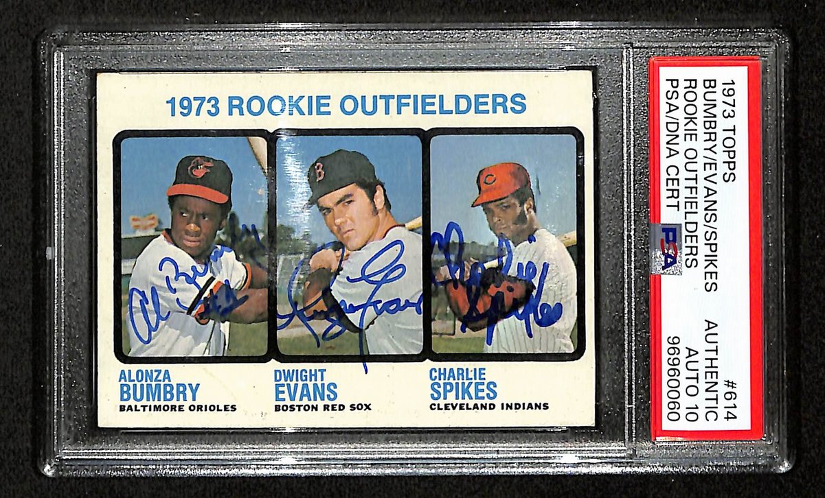 Bumbry/Evans/Spikes Signed On Card 1973 TOPPS RC Card 614 PSA/DNA Auto 10 198818