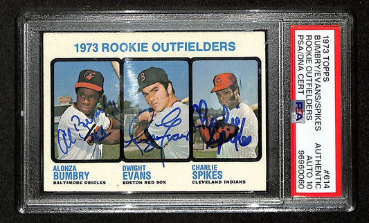 Bumbry/Evans/Spikes Signed On Card 1973 TOPPS RC Card 614 PSA/DNA Auto 10 198818