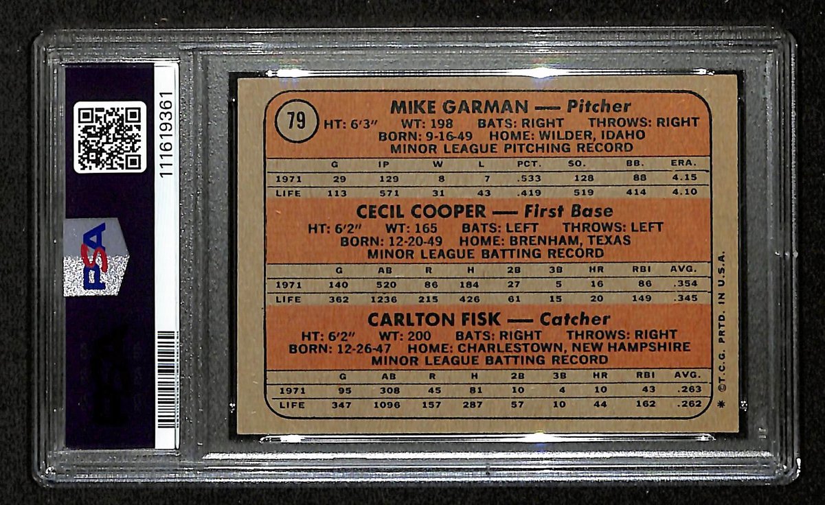 Garman/Cooper/Fisk Signed On Card 1972 TOPPS RC Card #79 PSA/DNA Auto 10 198820