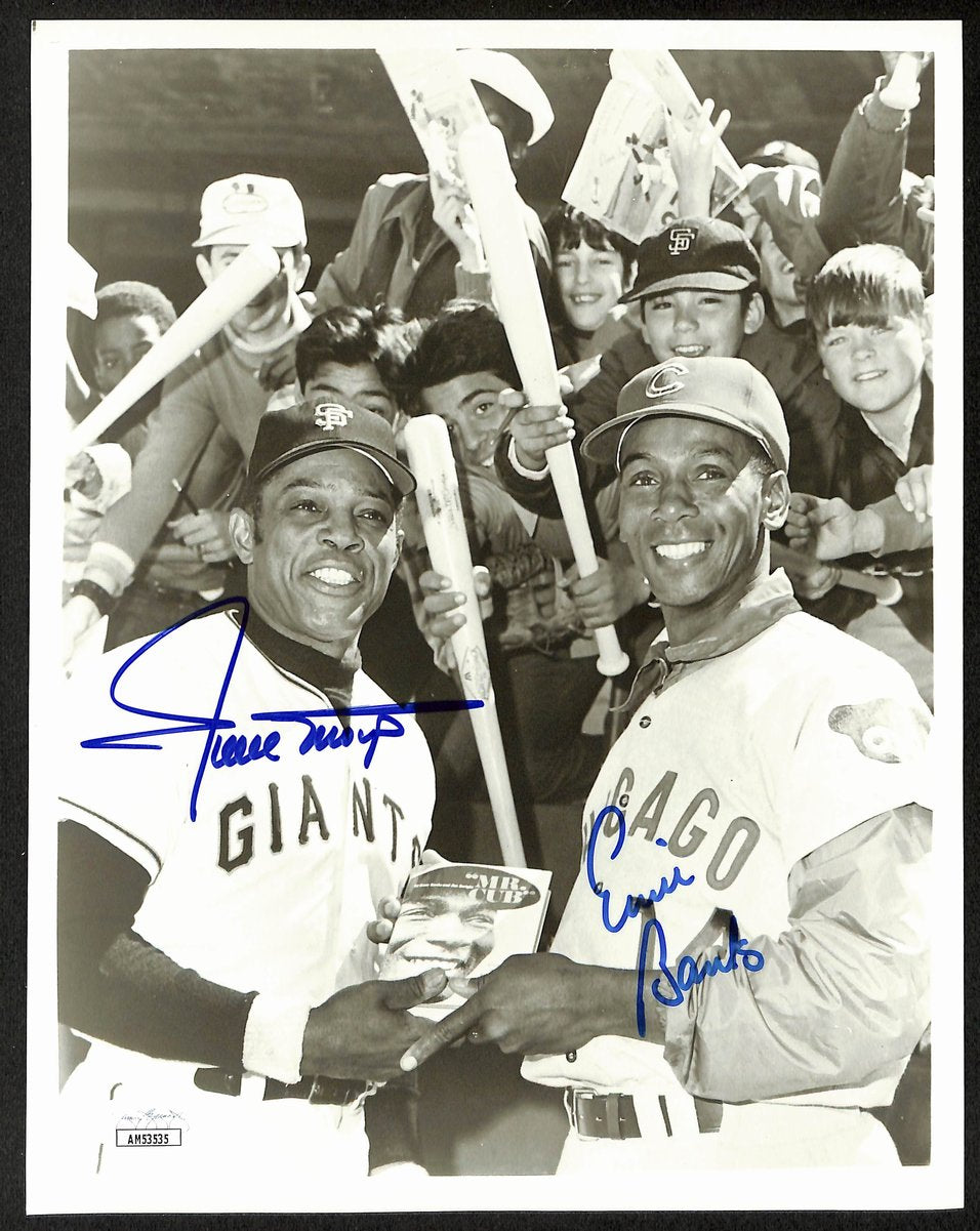 Willie Mays HOF/Ernie Banks HOF Dual-Signed/Auto 8x10 B/W Photo JSA 198827