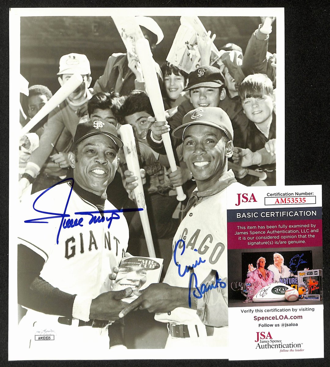 Willie Mays HOF/Ernie Banks HOF Dual-Signed/Auto 8x10 B/W Photo JSA 198827