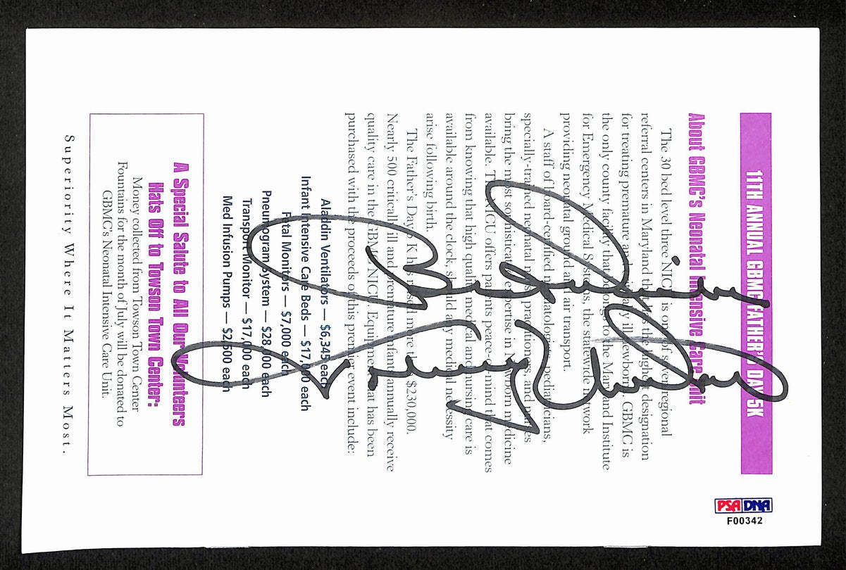 Johnny Unitas HOF Signed/Inscr 5.5x8.5 GMBC 1999 Pamphlet Colts PSA/DNA 198850