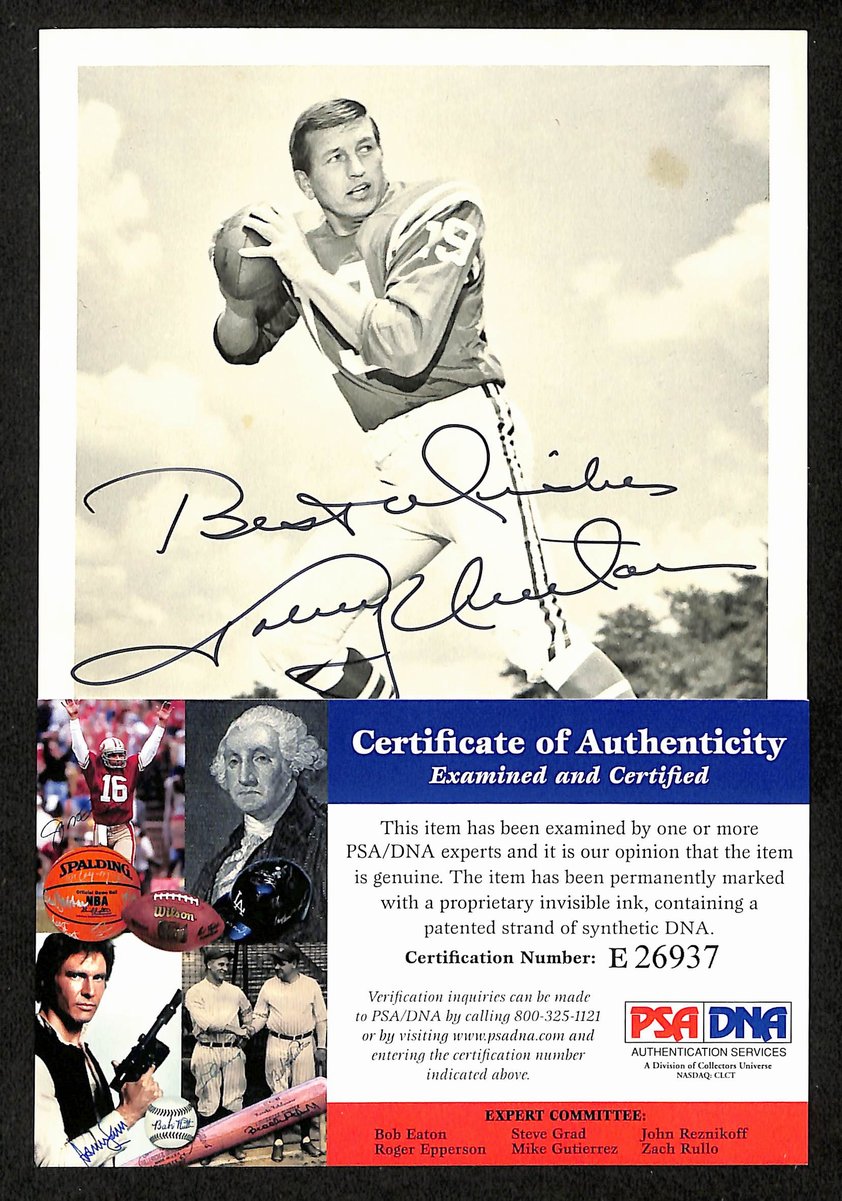 Johnny Unitas HOF Signed/Inscr 5x7 Photo Card Baltimore Colts PSA/DNA 198852