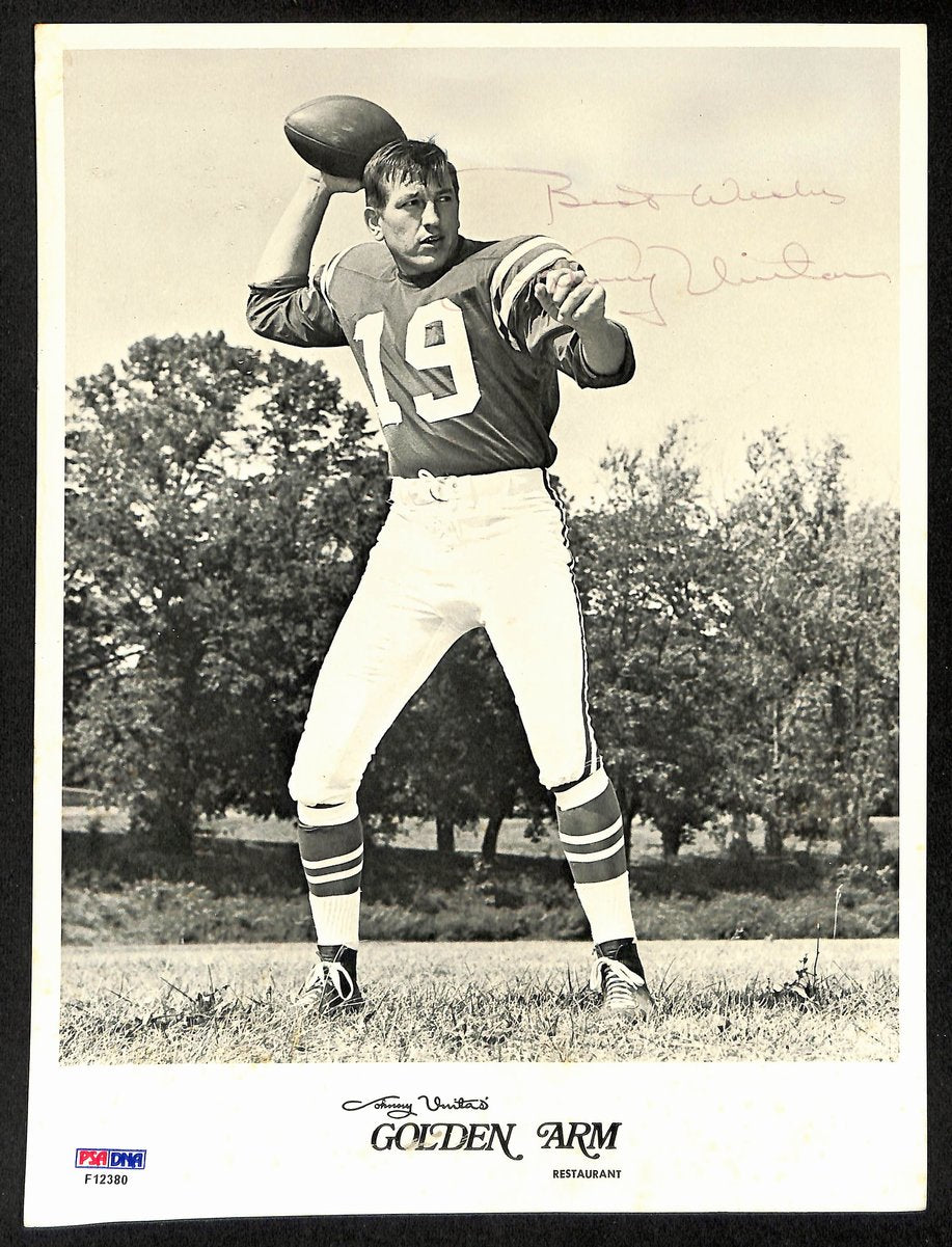 Johnny Unitas HOF Signed/Inscr 8x11 Golden Arm Restaurant Photo PSA/DNA 198854