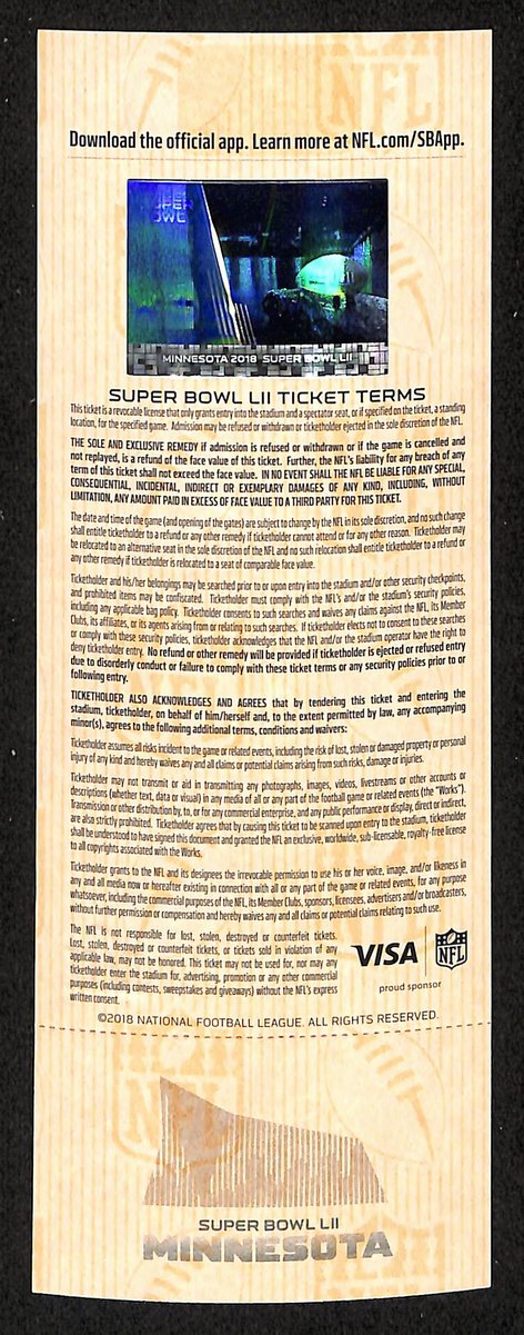 2018 Super Bowl LII Full Unused Mint Authentic Ticket Eagles vs. Patriots 198875