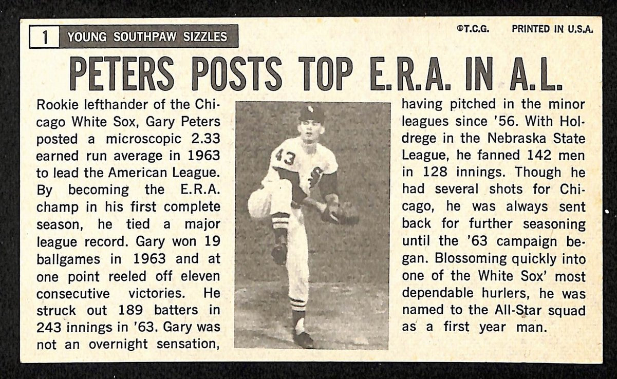 Gary Peters Signed/Auto 1964 TOPPS Giants Card #1 Chicago White Sox 199196
