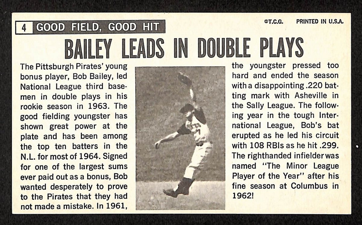 Bob Bailey Signed/Inscribed 1964 TOPPS Giants Card #4 Pittsburgh Pirates 199197