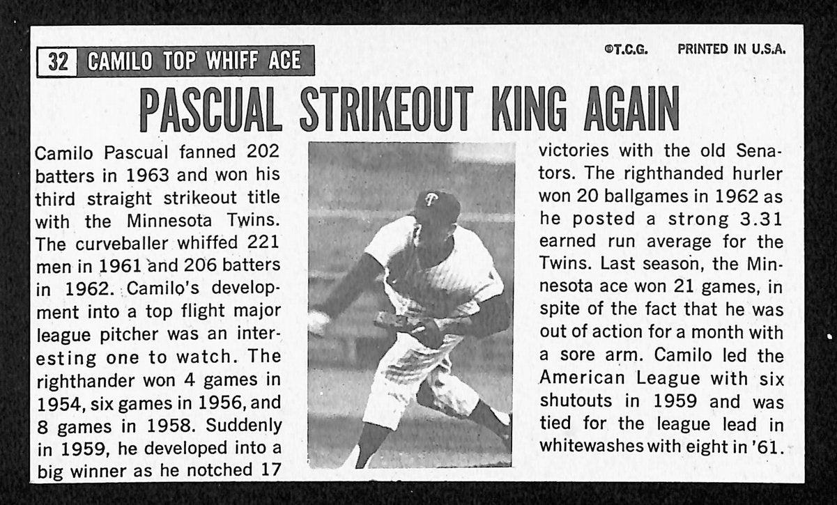 Camilo Pascual Signed/Auto 1964 TOPPS Giants Card #32 Minnesota Twins 199198