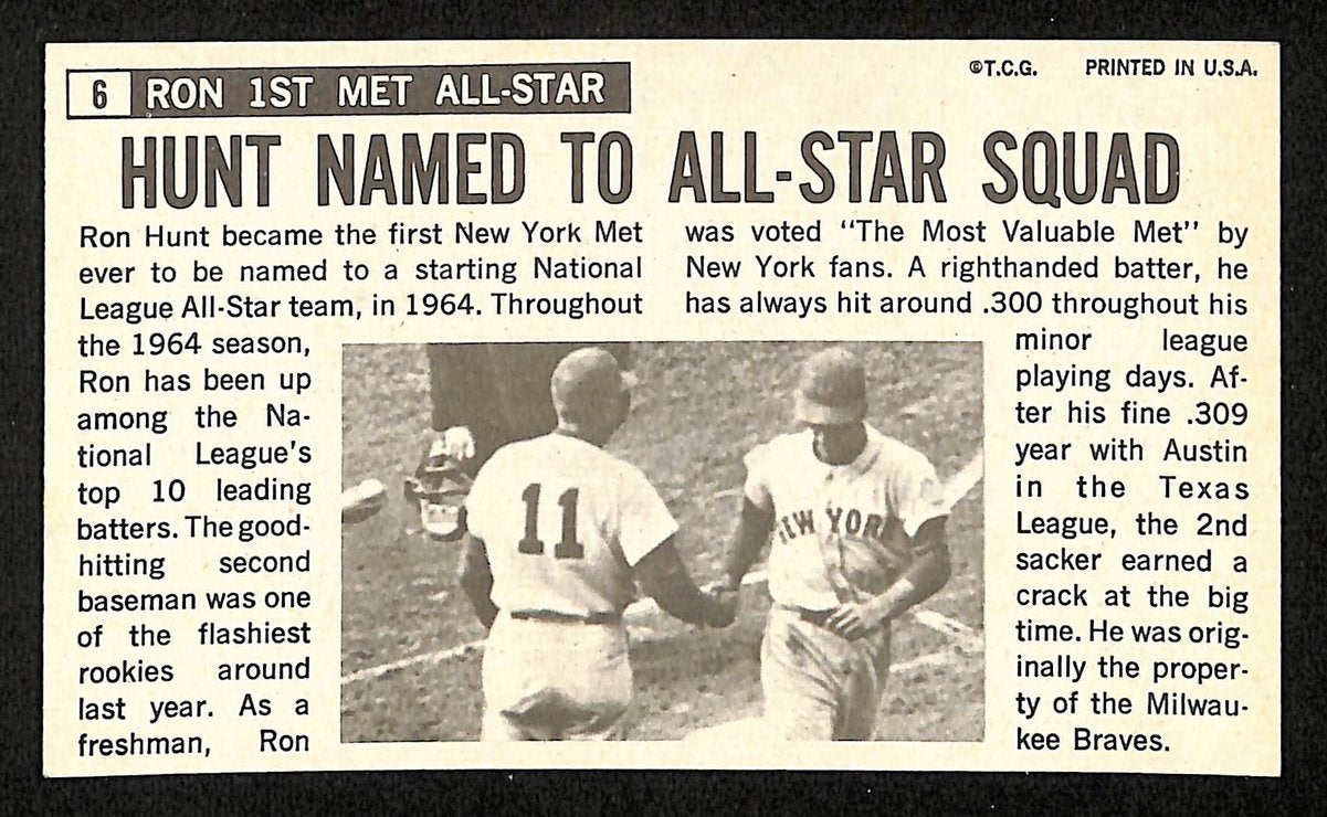 Ron Hunt Signed/Autographed 1964 TOPPS Giants Card #6 New York Mets 199202
