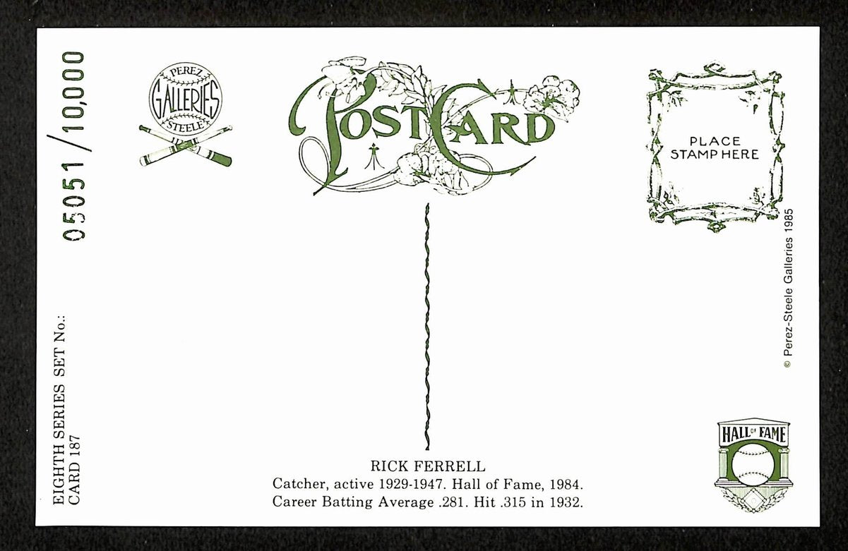 Rick Ferrell HOF Signed/Auto 1985 Perez-Steele Postcard #187 Red Sox 199173