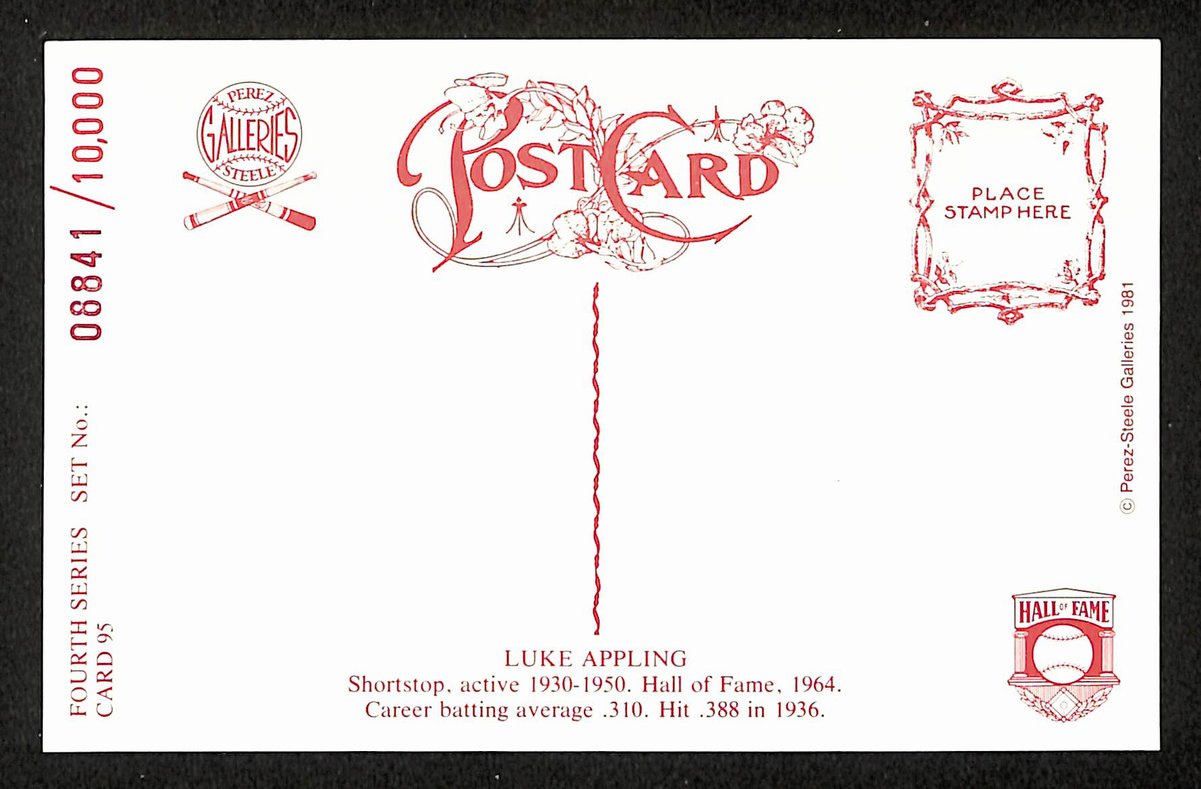 Luke Appling HOF Signed/Auto 1981 Perez-Steele Postcard #95 White Sox 199184