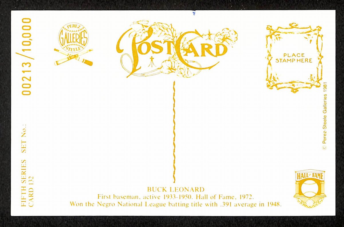 Buck Leonard HOF Signed/Auto 1981 Perez-Steele Postcard #132 Grays 199187