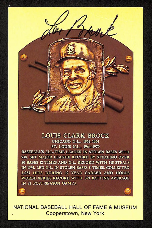 Lou Brock Signed/Autographed Gold HOF Plaque Postcard St. Louis Cardinals 199211
