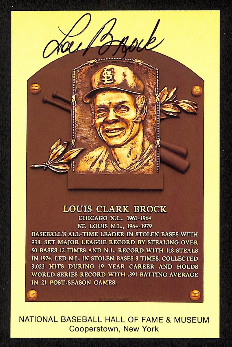 Lou Brock Signed/Autographed Gold HOF Plaque Postcard St. Louis Cardinals 199212
