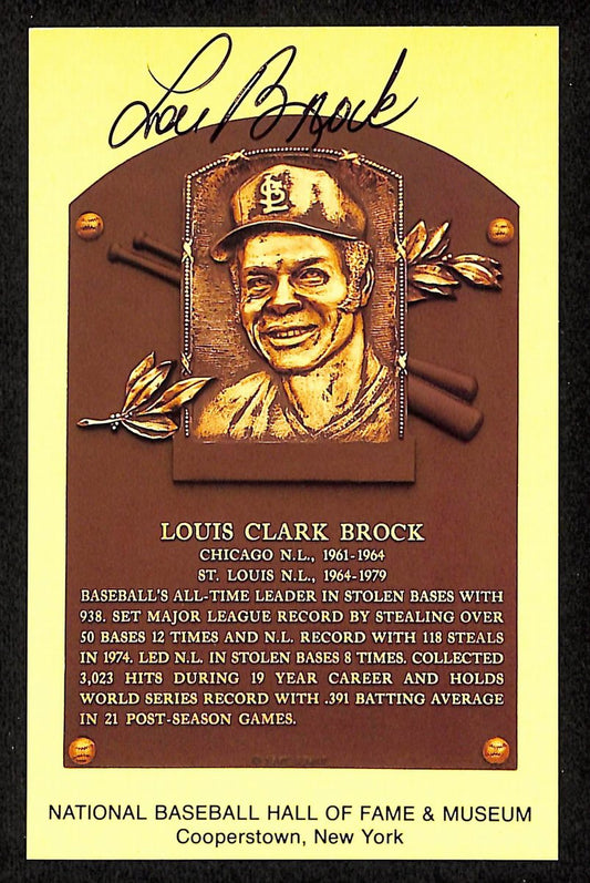 Lou Brock Signed/Autographed Gold HOF Plaque Postcard St. Louis Cardinals 199212