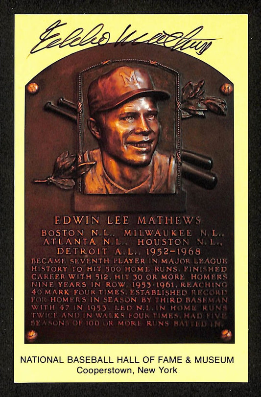 Eddie Mathews Signed/Autographed Gold HOF Plaque Postcard Braves 199213