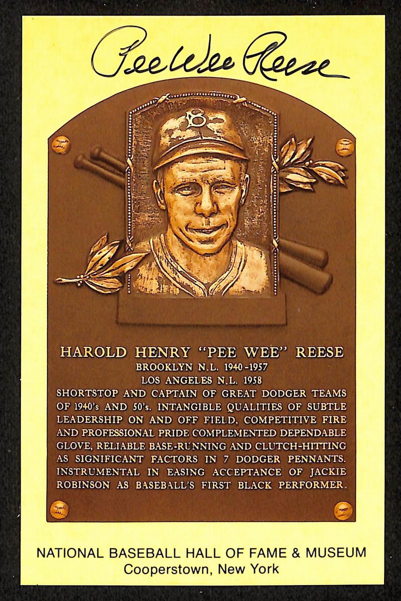 Peewee Reese Signed/Auto Gold HOF Plaque Postcard Brooklyn Dodgers 199219