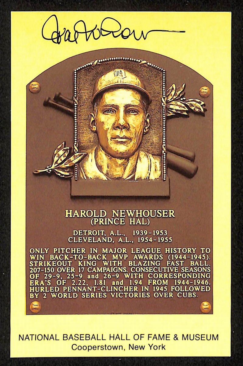 Hal Newhouser Signed/Autographed Gold HOF Plaque Postcard Detroit Tigers 199221
