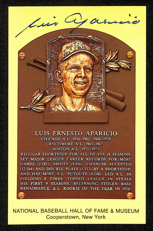 Luis Aparicio Signed/Auto Gold HOF Plaque Postcard Chicago White Sox 199223