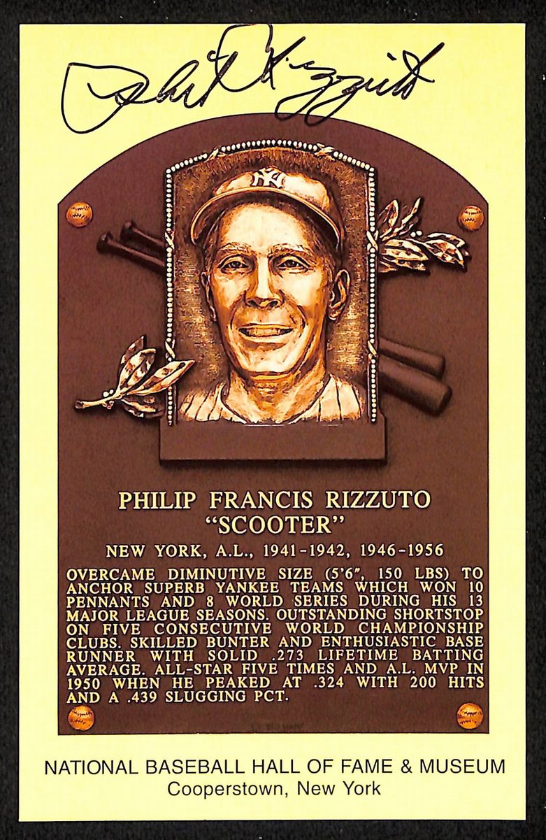 Phil Rizzuto Signed/Autographed Gold HOF Plaque Postcard NY Yankees 199225