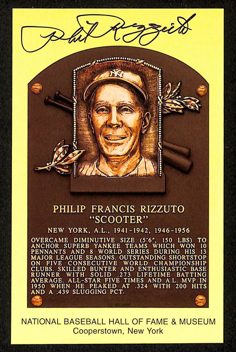 Phil Rizzuto Signed/Autographed Gold HOF Plaque Postcard NY Yankees 199226