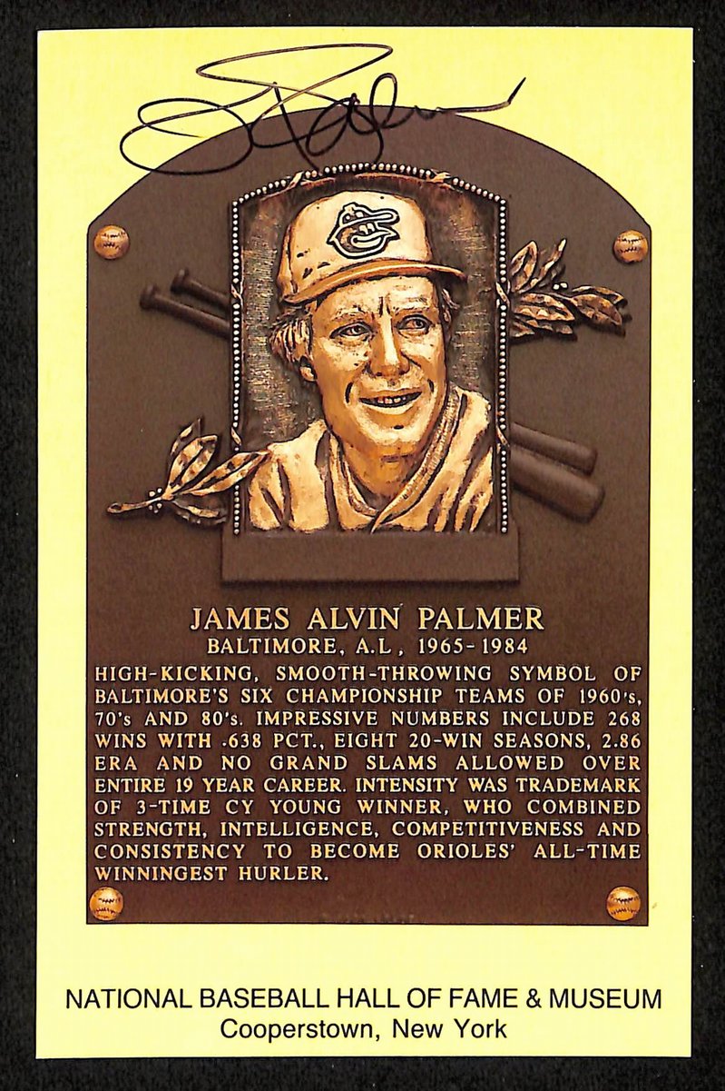 Jim Palmer Signed/Autographed Gold HOF Plaque Postcard Baltimore Orioles 199229