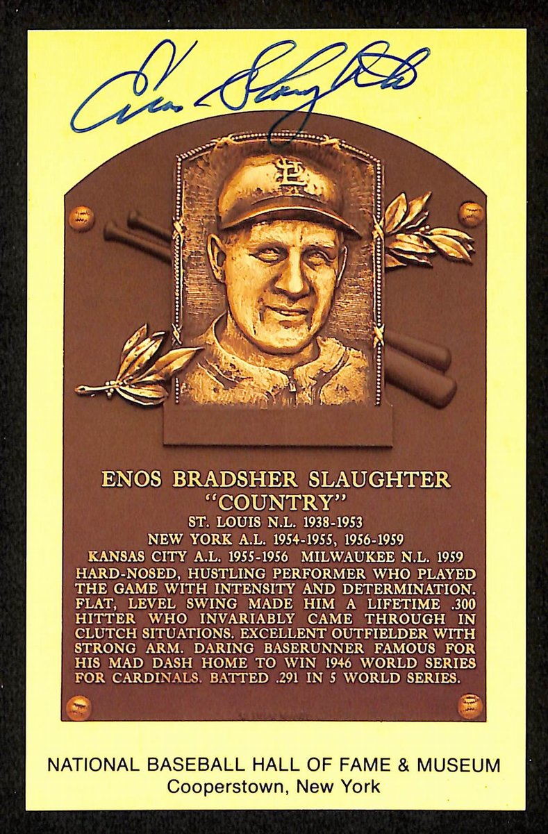 Enos Slaughter Signed/Auto Gold HOF Plaque Postcard St. Louis Cardinals 199236