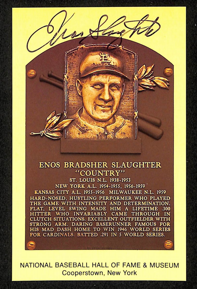Enos Slaughter Signed/Auto Gold HOF Plaque Postcard St. Louis Cardinals 199237