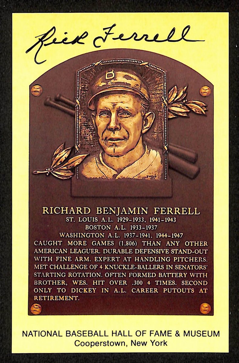 Rick Ferrell Signed/Autographed Gold HOF Plaque Postcard Boston Red Sox 199250