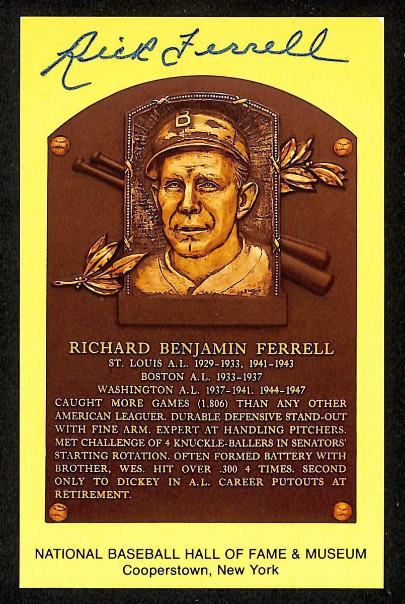 Rick Ferrell Signed/Autographed Gold HOF Plaque Postcard Boston Red Sox 199251