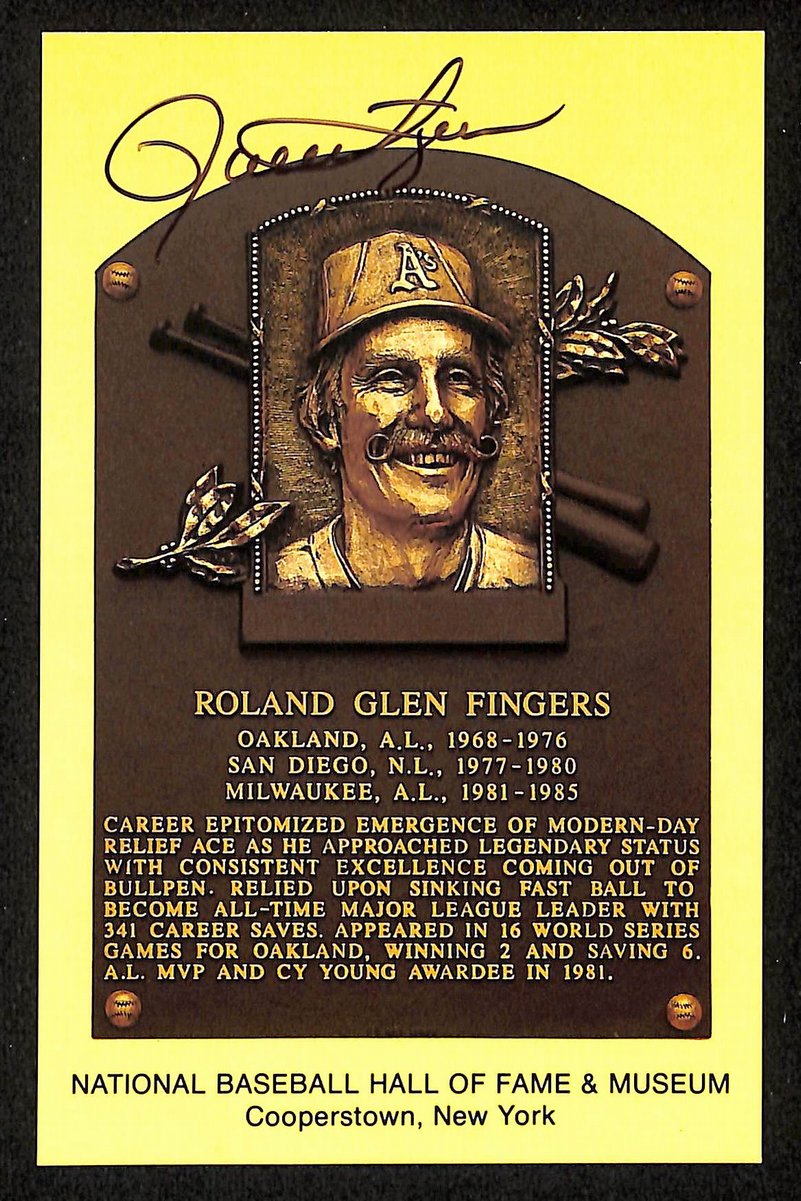Rollie Fingers Signed/Autographed Gold HOF Plaque Postcard Oakland A's 199256