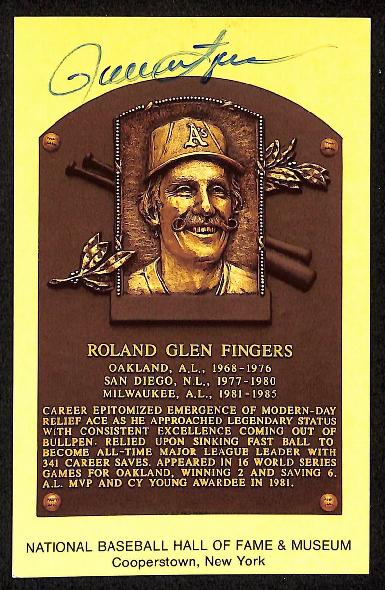 Rollie Fingers Signed/Autographed Gold HOF Plaque Postcard Oakland A's 199258