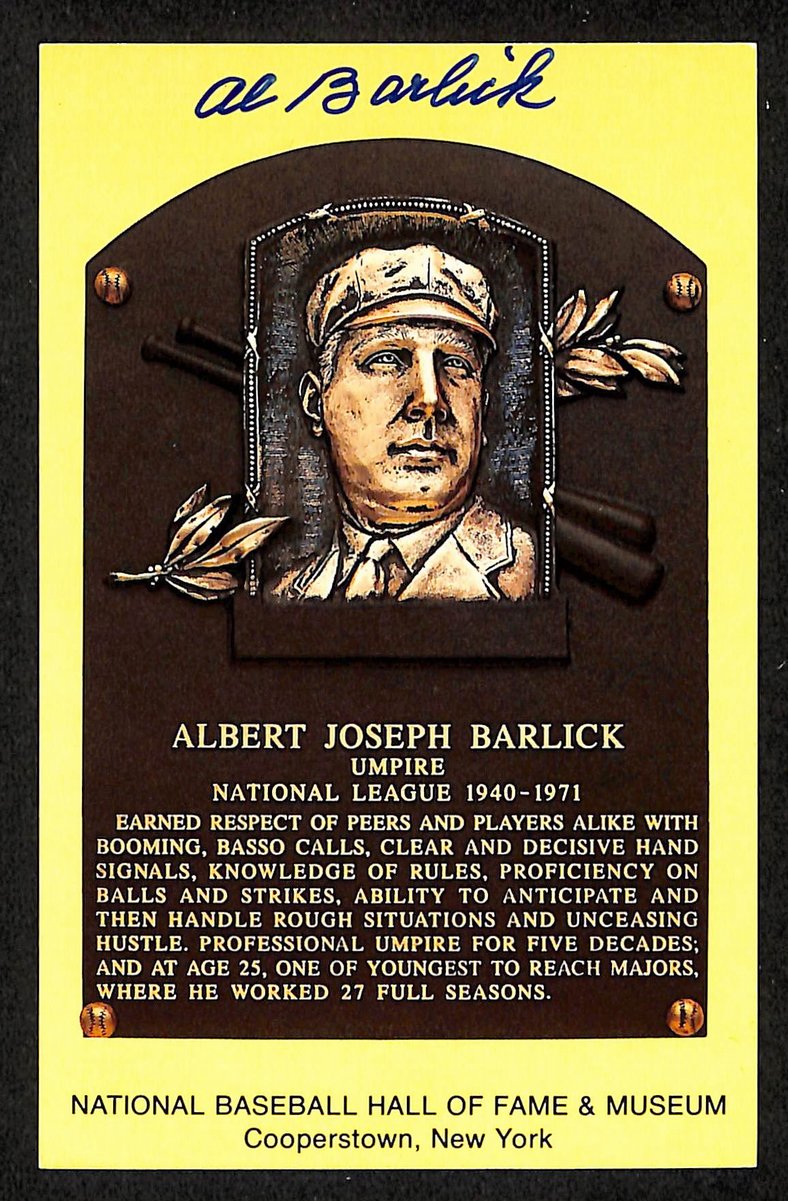 Al Barlick Signed/Autographed Gold HOF Plaque Postcard MLB Umpire 199261