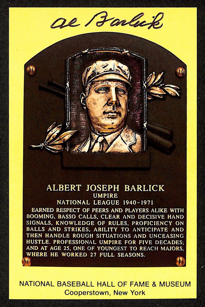 Al Barlick Signed/Autographed Gold HOF Plaque Postcard MLB Umpire 199262