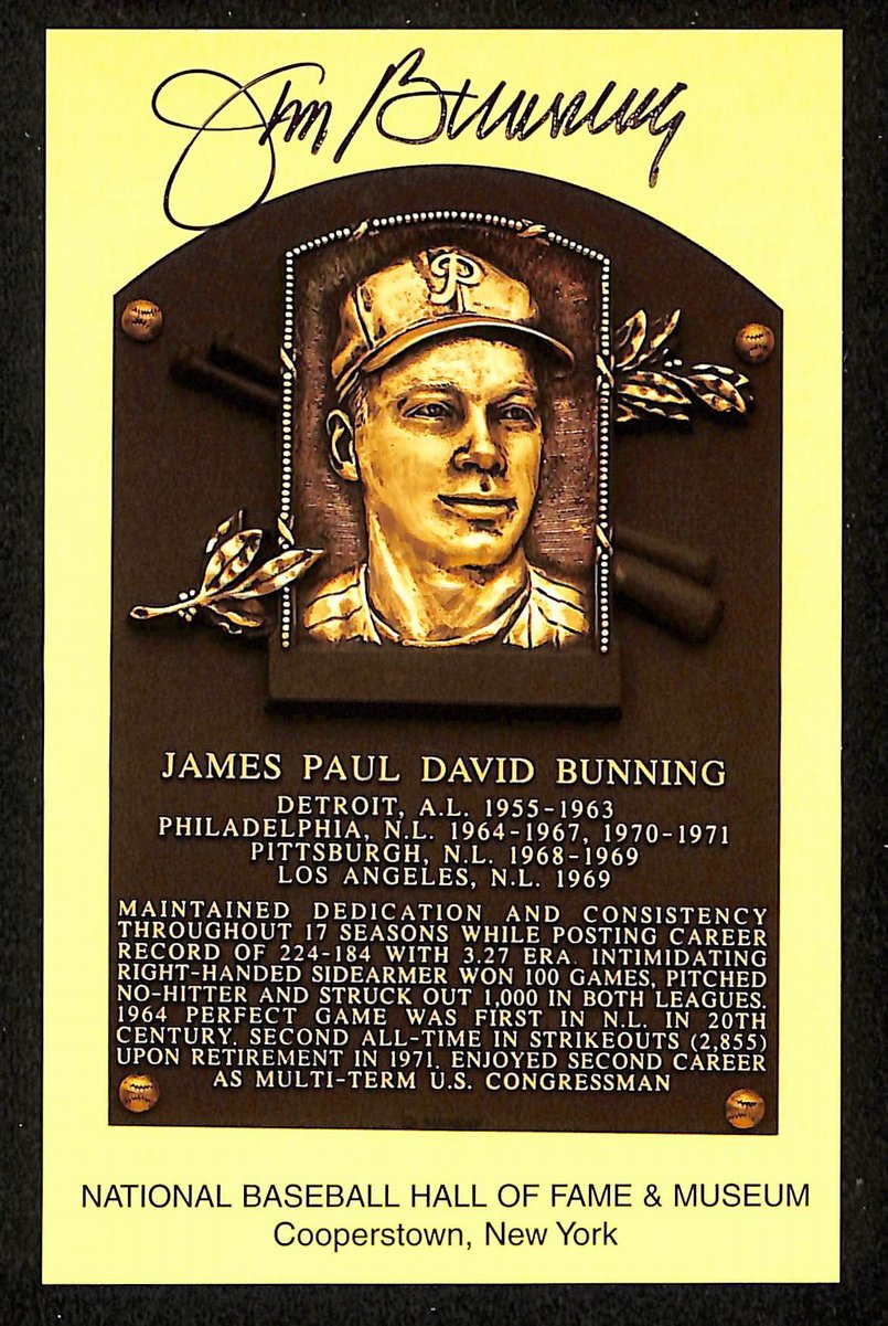 Jim Bunning Signed/Autographed Gold HOF Plaque Postcard Phillies 199274
