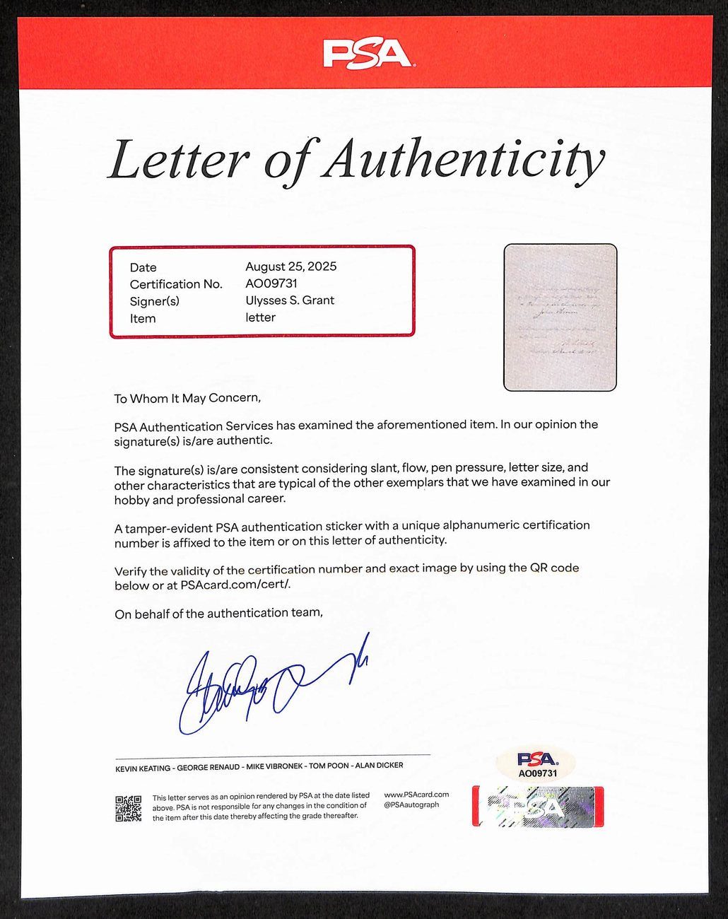 President Ulysses S. Grant Signed 8x10 Partly printed Letter PSA/DNA 199530