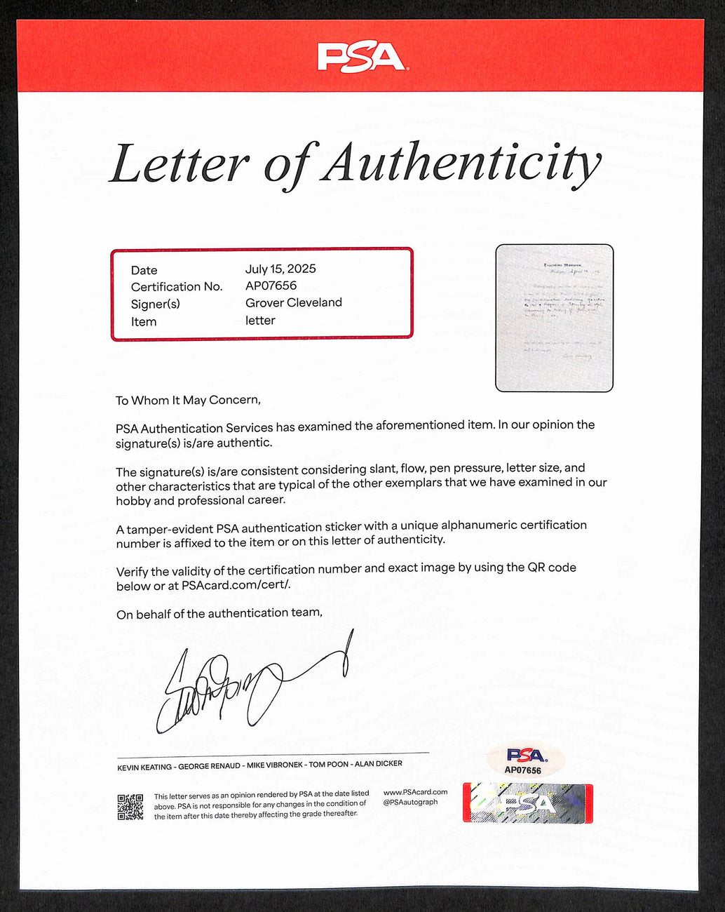President Grover Cleveland Signed 8x10 Partly Printed Letter PSA/DNA 199541