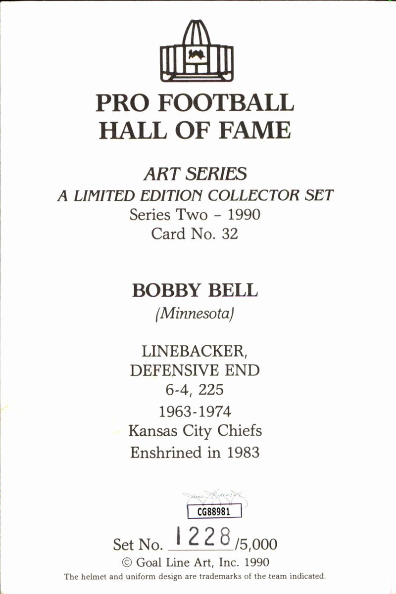 Bobby Bell Chiefs HOF Autographed Goal Line Art GLAC Postcard JSA