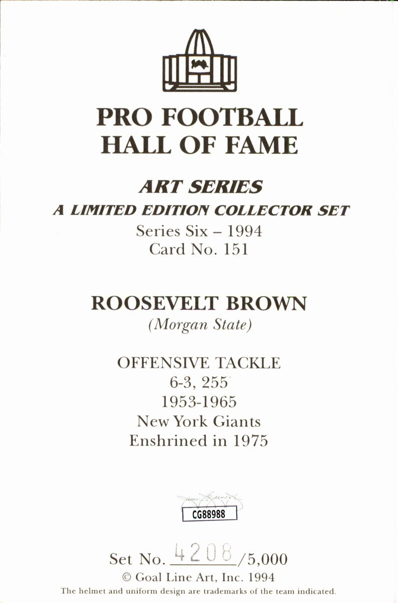 Roosevelt Rosie Brown Giants HOF Autographed Goal Line Art GLAC Postcard JSA