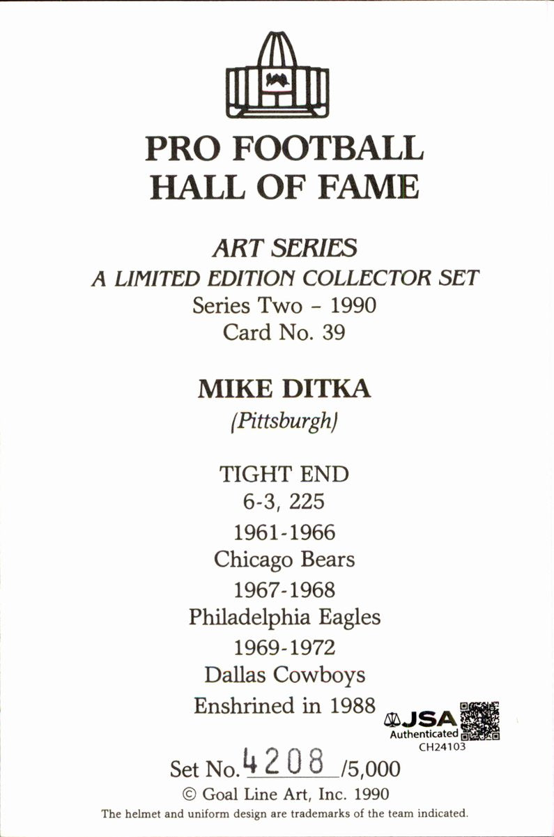 Mike Ditka Bears HOF Autographed Goal Line Art GLAC Postcard JSA