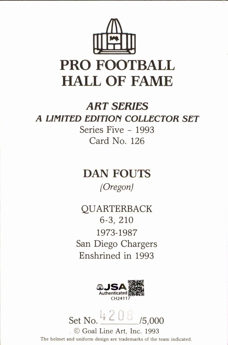 Dan Fouts Chargers HOF Autographed Goal Line Art GLAC Postcard JSA